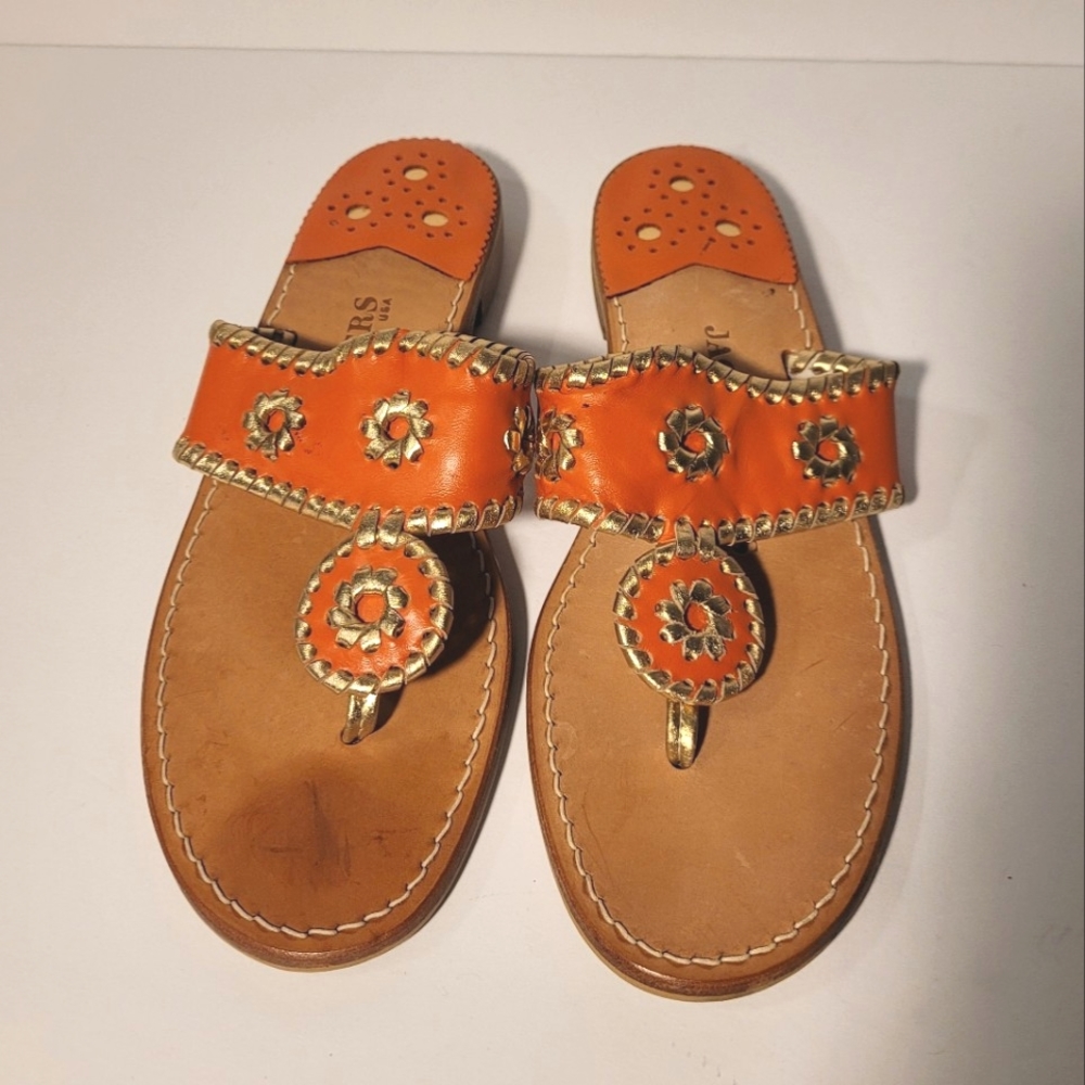 Jack Rogers Coral/Gold Navajo Leather Sandals